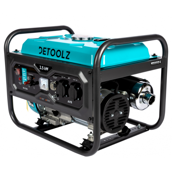 Generator Detoolz 2.5kW 2 prize 230V benzina, 4T, pornire manuala 15L fara roti G01