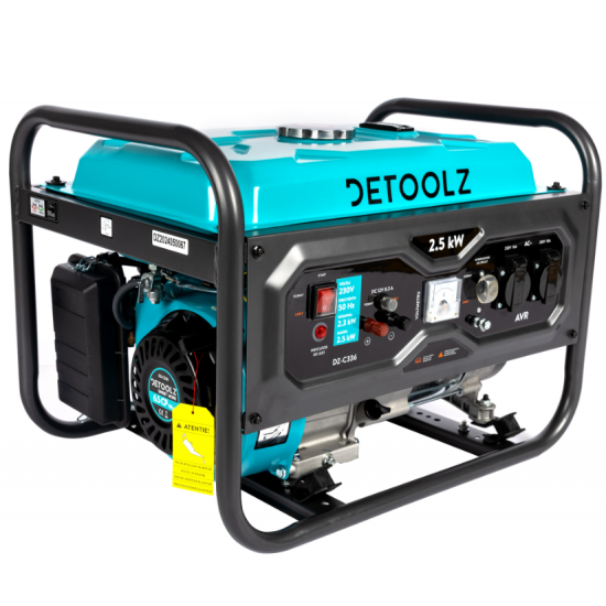 Generator Detoolz 2.5kW 2 prize 230V benzina, 4T, pornire manuala 15L fara roti G01