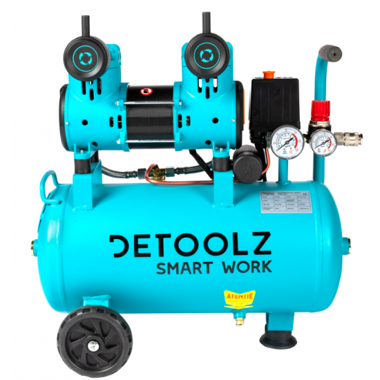 Compresor  24L fara ulei, 1500 W, debit 154L/min, 8 bar, 2 prize de aer Detoolz