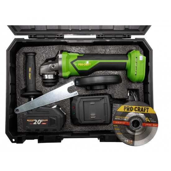 Polizor unghiular pe acumulator PROCRAFT PGA22 1 × acumulator 20V / 4Ah, Brushless