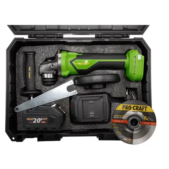 Polizor unghiular pe acumulator PROCRAFT PGA22 1 × acumulator 20V / 4Ah, Brushless