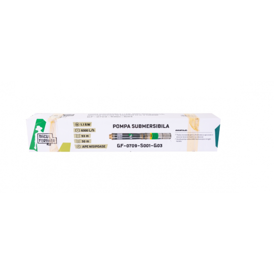 Pompa submersibila Micul Fermier, pentru apa curata, 1.1 kW, debit 6300 l/h, inaltime maxima pompare 53 m, 8 turbine
