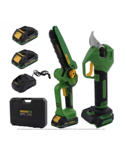 Set foarfecă de grădină și fierăstrău cu lanț pe acumulator PARTNERPRO PP-FF 5 IN 1, 2 acumulatori 20 V/2Ah Brushless
