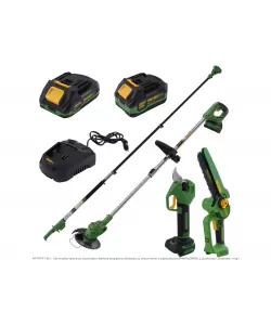 Set multifunctional pe acumulator, foarfeca de gradina, fierastrau cu lant, trimmer si tija telescopică PARTNERPRO, 2 acumulatori, brushless PP-FFTP 7 IN 1