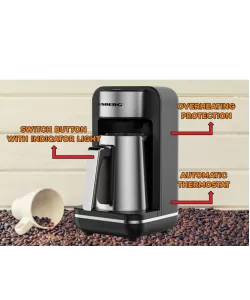 Aparat pentru preparat cafea turceasca HAUSBERG HB-3821IN, 400-500W, 250ml, protective supraincalzire, termostat, Inox-Negru