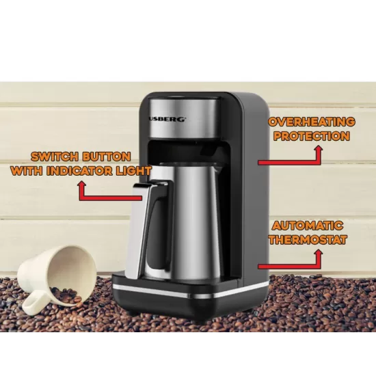Aparat pentru preparat cafea turceasca HAUSBERG HB-3821IN, 400-500W, 250ml, protective supraincalzire, termostat, Inox-Negru