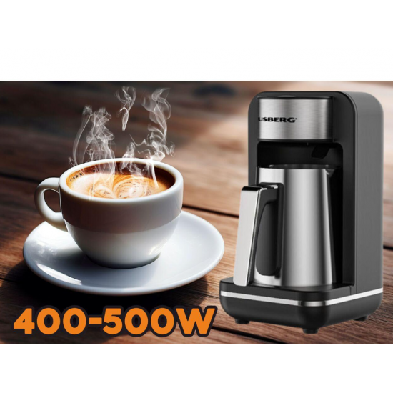 Aparat pentru preparat cafea turceasca HAUSBERG HB-3821IN, 400-500W, 250ml, protective supraincalzire, termostat, Inox-Negru