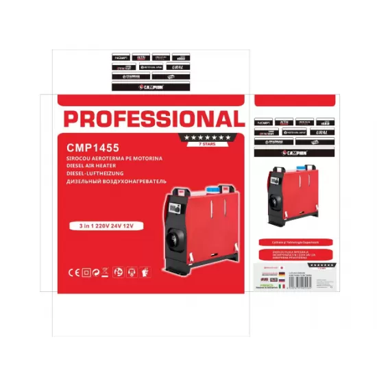 Aeroterma pe motorina 8kW, rezervor 5L, sirocou 220V/12V/24V, cu evacuare, telecomanda, afisaj digital, Campion CMP1455