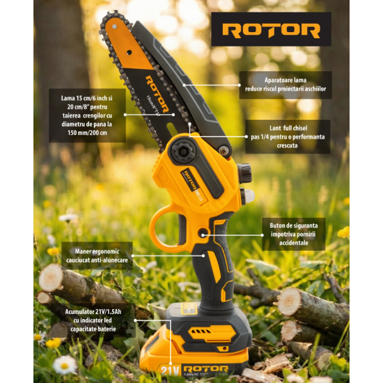 Mini fierastrau pe acumulator RMC-1.5 ROTOR 4500 rot/min 1 x Acumulator 21V 1.5Ah