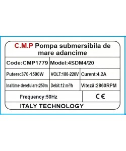 Pompa apa submersibila Campion Multietajata 4SDM3/20 20 turbine, cablu  lung 30m, refulare 250 m, debit 12 m³ /h
