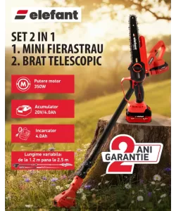 Set Mini drujba 8" si Extensie prelungire 2,5 m pe acumulator cu 1 acumulator 4Ah si incarcator ELEFANT ESBS8EP2.5