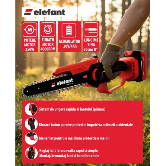 Set Mini drujba 8" si Extensie prelungire 2,5 m pe acumulator cu 1 acumulator 4Ah si incarcator ELEFANT ESBS8EP2.5