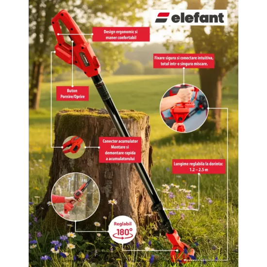 Set Mini drujba 8" si Extensie prelungire 2,5 m pe acumulator cu 1 acumulator 4Ah si incarcator ELEFANT ESBS8EP2.5
