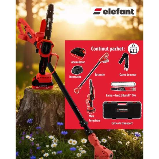 Set Mini drujba 8" si Extensie prelungire 2,5 m pe acumulator cu 1 acumulator 4Ah si incarcator ELEFANT ESBS8EP2.5