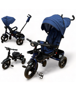 TRICICLETA COPII 5099EVA CU POZITIE DE SOMN, SCAUN REVERSIBIL, FAR CU LUMINI SI MUZICA, BLEUMARIN