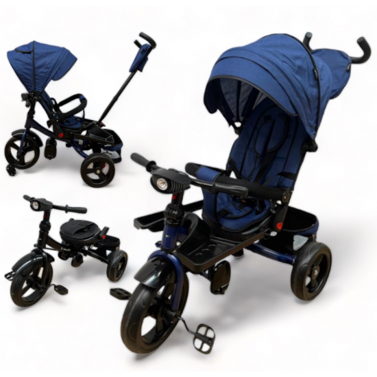 TRICICLETA COPII 5099EVA CU POZITIE DE SOMN, SCAUN REVERSIBIL, FAR CU LUMINI SI MUZICA, BLEUMARIN