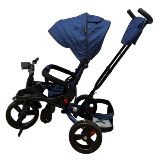TRICICLETA COPII 5099EVA CU POZITIE DE SOMN, SCAUN REVERSIBIL, FAR CU LUMINI SI MUZICA, BLEUMARIN