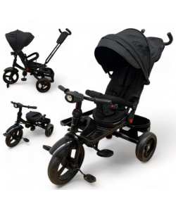 Tricicleta copii cu pozitie de somn, muzica si lumini, 8 luni-4 ani, UNV-5099EVA-NEGRU