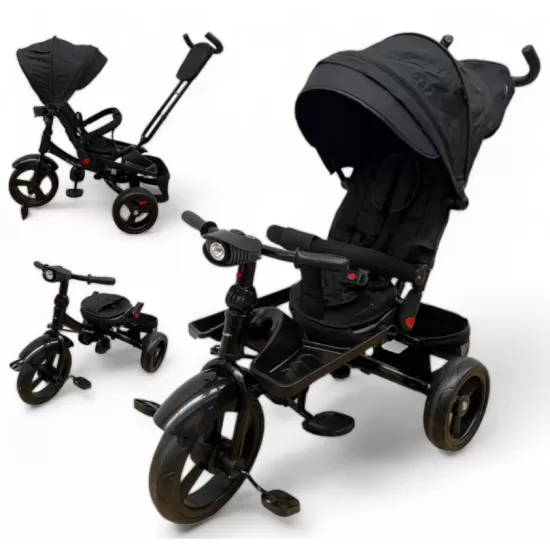 Tricicleta copii cu pozitie de somn, muzica si lumini, 8 luni-4 ani, UNV-5099EVA-NEGRU