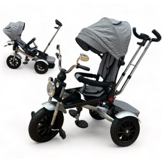 Tricicleta Copii Pozitii Somn Motostyle Grey&Black, Scaun Reversibil, Roti Cauciuc 03