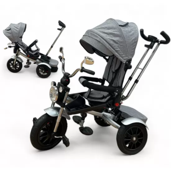 Tricicleta Copii Pozitii Somn Motostyle Grey&Black, Scaun Reversibil, Roti Cauciuc 03