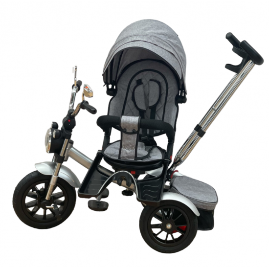 Tricicleta Copii Pozitii Somn Motostyle Grey&Black, Scaun Reversibil, Roti Cauciuc 03