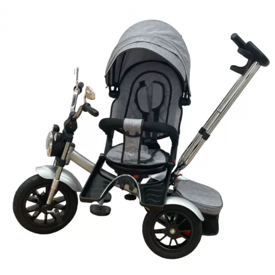 Tricicleta Copii Pozitii Somn Motostyle Grey&Black, Scaun Reversibil, Roti Cauciuc 03