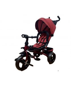 Tricicleta cu pozitie de somn, scaun reversibil, 8-36 luni, roata plina, far cu lumini si muzica, Rosu
