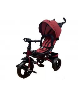 Tricicleta cu pozitie de somn, scaun reversibil, 8-36 luni, roata plina, far cu lumini si muzica, Rosu