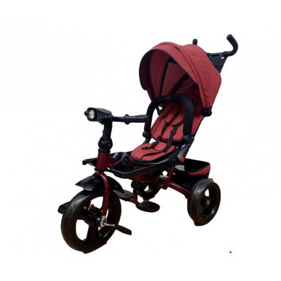 Tricicleta cu pozitie de somn, scaun reversibil, 8-36 luni, roata plina, far cu lumini si muzica, Rosu