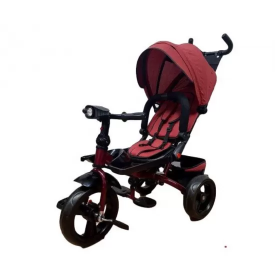 Tricicleta cu pozitie de somn, scaun reversibil, 8-36 luni, roata plina, far cu lumini si muzica, Rosu