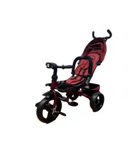 Tricicleta cu pozitie de somn, scaun reversibil, 8-36 luni, roata plina, far cu lumini si muzica, Rosu