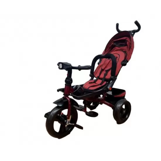 Tricicleta cu pozitie de somn, scaun reversibil, 8-36 luni, roata plina, far cu lumini si muzica, Rosu