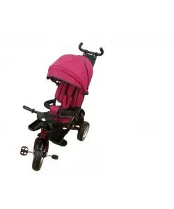 Tricicleta cu pozitie de somn, scaun reversibil, 8-36 luni, roata plina, far cu lumini si muzica, Visiniu