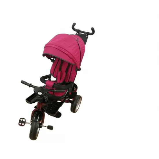 Tricicleta cu pozitie de somn, scaun reversibil, 8-36 luni, roata plina, far cu lumini si muzica, Visiniu