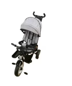Tricicleta cu pozitie de somn, scaun reversibil, 8-36 luni, roata plina, far cu lumini si muzica, Gri