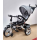 Tricicleta cu pozitie de somn, scaun reversibil, 8-36 luni, roata plina, far cu lumini si muzica, Gri