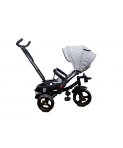 Tricicleta cu pozitie de somn, scaun reversibil, 8-36 luni, roata plina, far cu lumini si muzica, Gri deschis