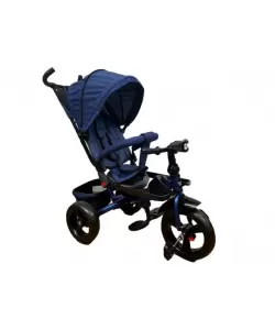 Tricicleta cu pozitie de somn, scaun reversibil, 8-36 luni, roata plina, far cu lumini si muzica, Albastru inchis