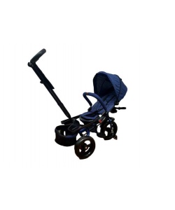 Tricicleta cu pozitie de somn, scaun reversibil, 8-36 luni, roata plina, far cu lumini si muzica, Albastru inchis