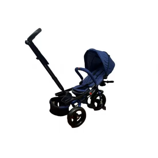 Tricicleta cu pozitie de somn, scaun reversibil, 8-36 luni, roata plina, far cu lumini si muzica, Albastru inchis