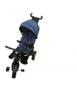 Tricicleta cu pozitie de somn, scaun reversibil, 8-36 luni, roata plina, far cu lumini si muzica, Albastru