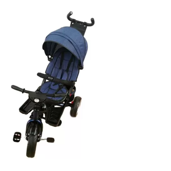 Tricicleta cu pozitie de somn, scaun reversibil, 8-36 luni, roata plina, far cu lumini si muzica, Albastru