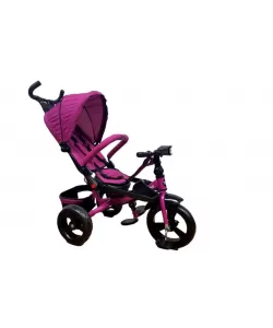 Tricicleta cu pozitie de somn, scaun reversibil, 8-36 luni, roata plina, far cu lumini si muzica, Roz
