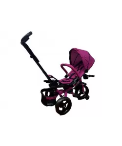 Tricicleta cu pozitie de somn, scaun reversibil, 8-36 luni, roata plina, far cu lumini si muzica, Roz