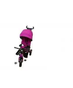 Tricicleta cu pozitie de somn, scaun reversibil, 8-36 luni, roata plina, far cu lumini si muzica,Fucsia 