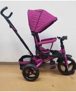 Tricicleta cu pozitie de somn, scaun reversibil, 8-36 luni, roata plina, far cu lumini si muzica,Fucsia 