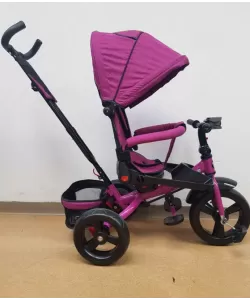 Tricicleta cu pozitie de somn, scaun reversibil, 8-36 luni, roata plina, far cu lumini si muzica,Fucsia 