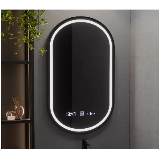 Oglinda LED Ovala, 50x80cm, Alessia MotionGlow Marcello, Sistem Dezaburire, Ceas & Termometru, Dimabila