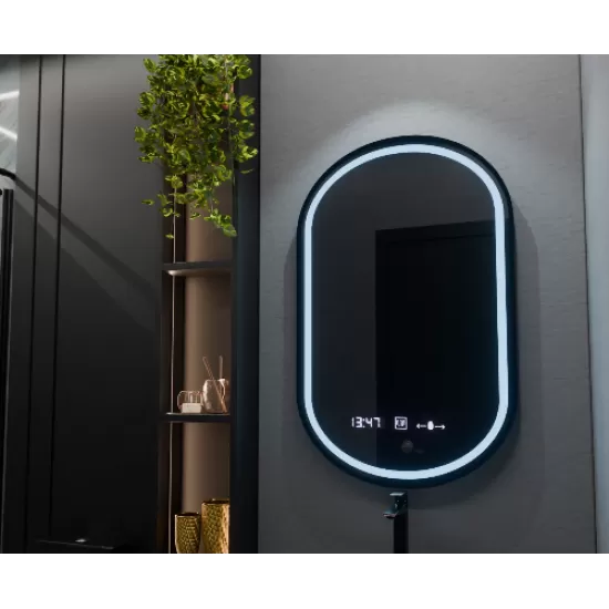 Oglinda LED Ovala, 50x80cm, Alessia MotionGlow Marcello, Sistem Dezaburire, Ceas & Termometru, Dimabila